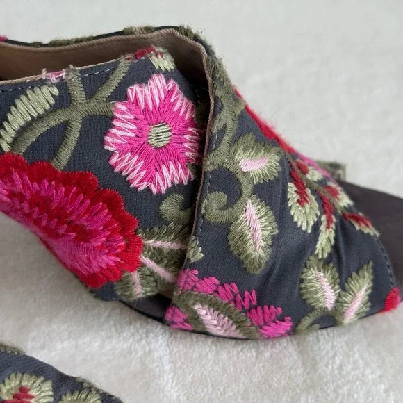 Sole Society Women's Embroidered Floral Open Toe Heels Shoes 7.5 Chunky Heel - Picture 9 of 16